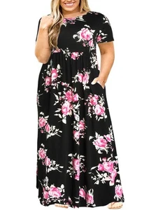 Plus Size Maxi Dresses for Curvy Women Summer Casual Loose Short Sleeve Long ... - Picture 1 of 6