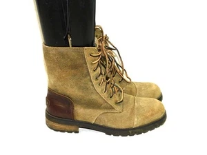 UGG Size 8 39 Brown Kilmer Boots Shearling Lined Suede Retro Combat Zip Lace Mid - Picture 1 of 17