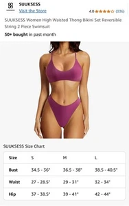 SUUKSESS Women High Waisted Thong Bikini Set Reversible String 2 Piece Swimsuit - Picture 1 of 6