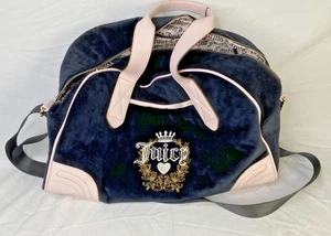 Juicy Couture Heritage Velour Weekender Duffel Black Licorice Pink Crossbody - Picture 1 of 5