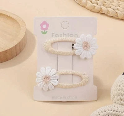 Juego de pasadores pinza de pelo amarillo blanco ganchillo margarita festival boho joyería para el cabello Foto 1 de 3