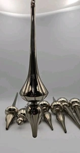 11" MCM Mercury Glass Finial Ornaments Lot of 8 Four Pairs Vintage Silver Spires - Picture 1 of 4