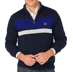New Chaps By Ralph Lauren Men's 1/4-Zip Striped Sweater Navy Blue MSRP $69.50 - Picture 1 of 1