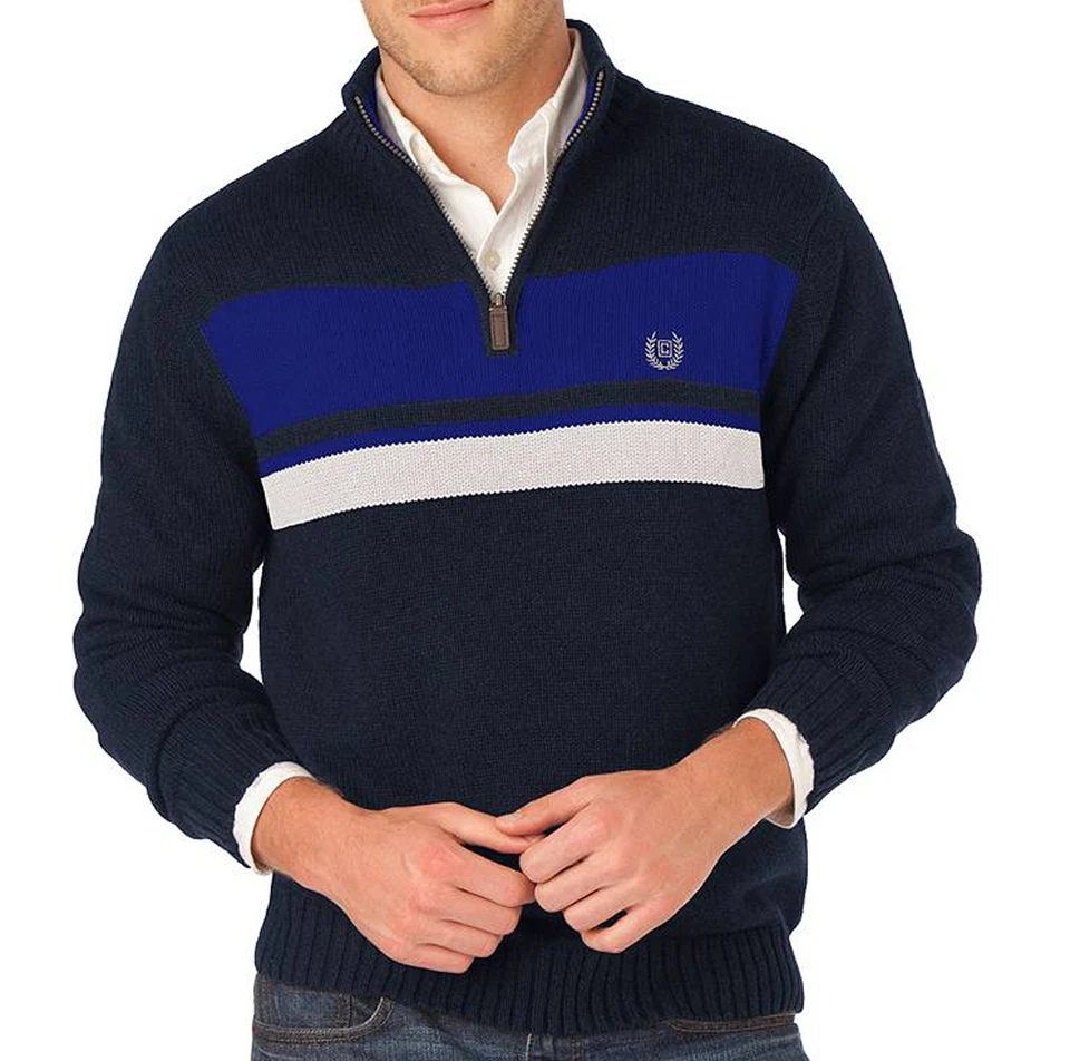 New Chaps By Ralph Lauren Men's 1/4-Zip Striped Sweater Navy Blue MSRP $69.50 - Image 1 of 1