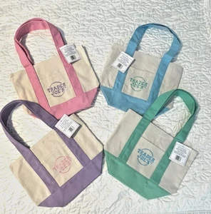 Trader Joe’s Mini Pastel Canvas Tote Bag Set of 4 - NEW With Tags! Limited Ed. - Picture 1 of 5