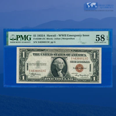 Fr.2300 1935A $1 Silver Certificate "HAWAII" S/C Block, PMG AU 58 EPQ #66513 - Image 1 of 3