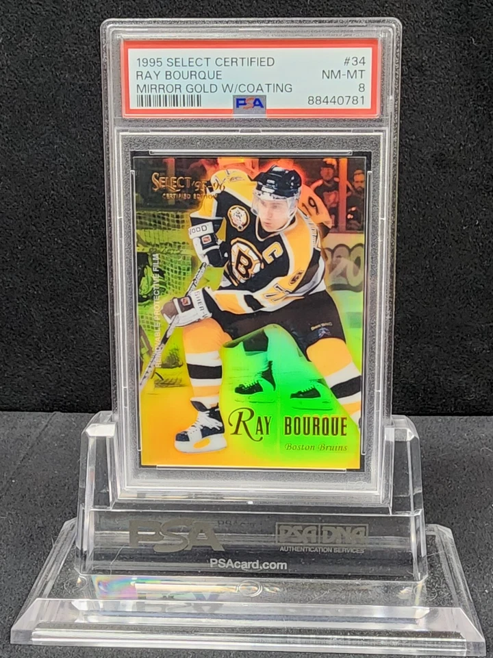 1995 SELECT CERTIFIED MIRROR GOLD NHL HOCKEY SLU CARD RAY BOURQUE PSA 8 POP 1 - Image 1 of 4