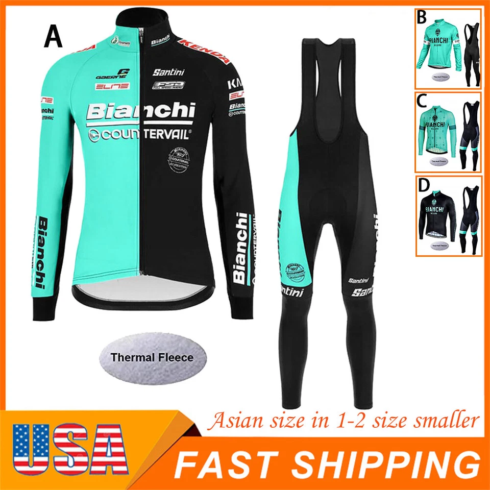 Men's Winter Cycling Suit Thermal Long Sleeve Bike Jersey Bib Tight Long  Sleeve - Image 1 of 4