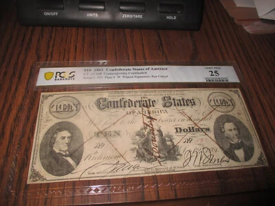 1861 $10 CSA CT-25 **CONTEMPORARY COUNTERFEIT** PCGS-25 PEN CANCELED - Image 1 of 3