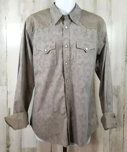 Guess Jeans Vintage Mens Sz L Beige Pattern Embroidered Long Sleeve Button Down - Picture 1 of 8