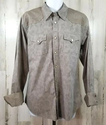 Guess Jeans Vintage Mens Sz L Beige Pattern Embroidered Long Sleeve Button Down - Image 1 of 4