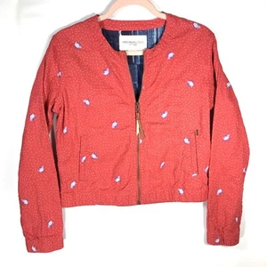 Obey Propaganda Damen S rot Blumen Full Zip Jacke gepunktet Rundhals gesteppt - Bild 1 von 6