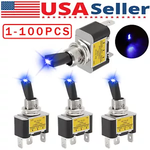 Blue LED Light 3Pin Rocker Toggle ON/Off Switch 30A 12V for Car Boat Marine Lot - Picture 1 of 15