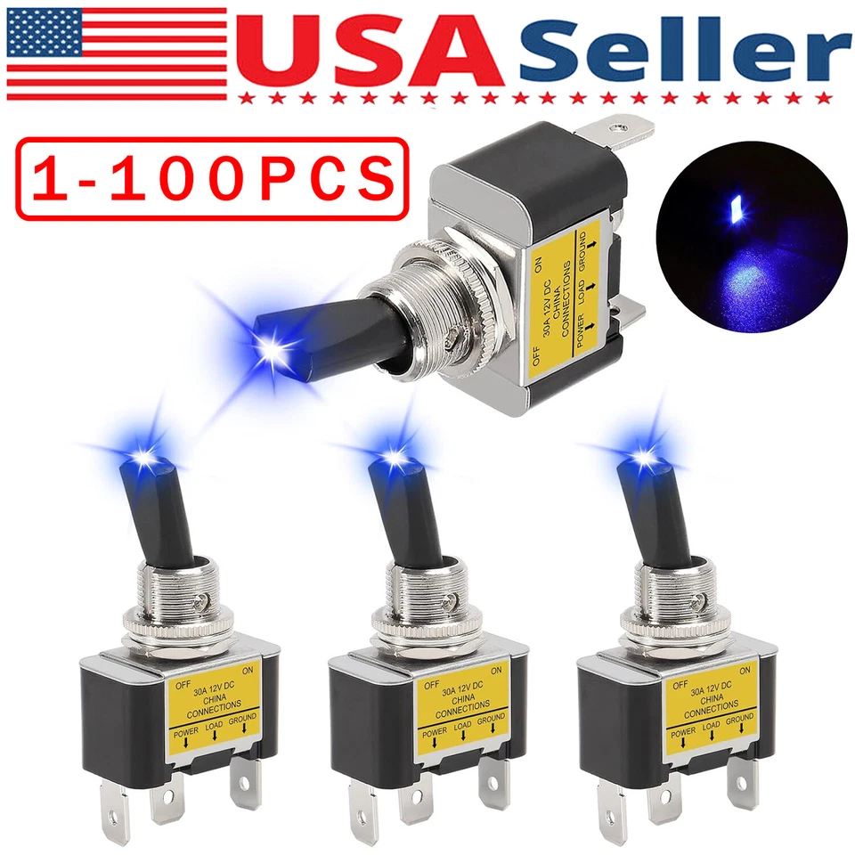 Luz LED azul 3 pinos balancim interruptor liga/desliga 30A 12V para carro barco lote marinho - Imagem 1 de 4