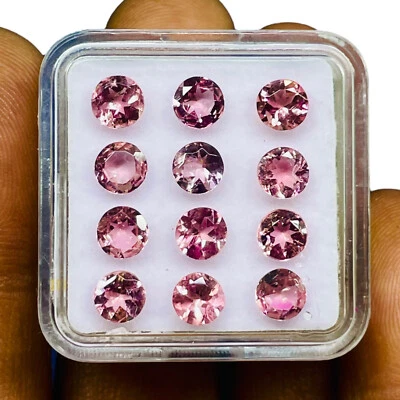 12 Stück Natürlich Rubellit Turmalin 4.8mm Rund Schliff Lose Edelsteine Lot 4.66 - Bild 1 von 4