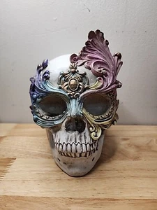 Resin Skull Pastel Mask Decor Victorian Look Halloween Gothic Macabre Spooky - Picture 1 of 8