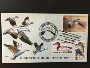 DUCK STAMP on Hand Painted Collins FDC, SNOW GOOSE, Migratory Bird Stamp, 1988 - Picture 1 of 1