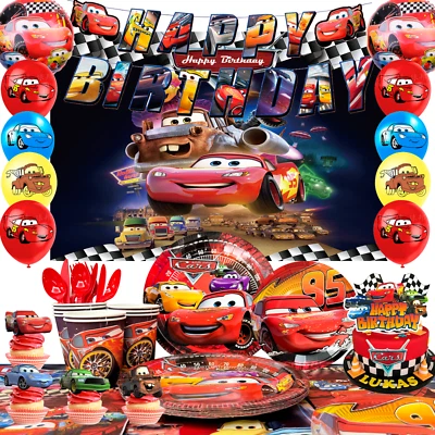 INBOXXARTY Cars Birthday Party Decorations Cars Party Supplies Balloons Plates Banner
