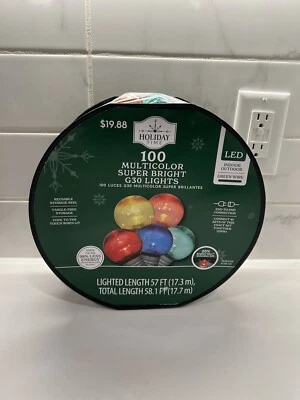 Holiday Time 58.1 FT 100 Multicolor LED Super Bright G30 Christmas String Lights - Image 1 of 2