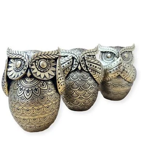 Set of 3 Golden Owl Figurines – Hear No Evil, See No Evil, Speak No Evil - Picture 1 of 7