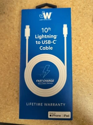 Just Wireless USB-C Cable For IPhone 10ft - White - Image 1 of 3