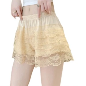 Women Tiered Ruffle Lace Bloomers Shorts Solid Color Frilly Knickers Safety Pant - Picture 1 of 13