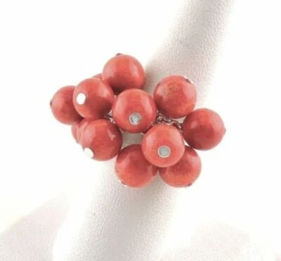 Sterling Silver Red Coral Cluster Ring - Free Gift Packaging - Image 1 of 4