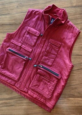 Vintage Gap Fleece Lined Vest Utility Cargo Mens M Nylon Y2K Red Full Zip Hiking - Image 1 of 4