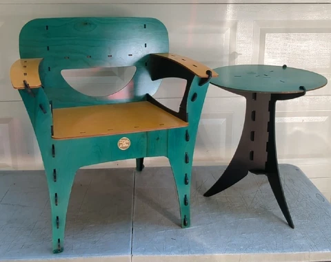 Mid Century Modern Puzzle Chair by David Kawecki W/ Matching Table Cover
