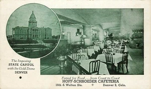 Postal Hoff-Schroeder de la década de 1930 Split-View cafetería, Denver CO tinta verde sin publicar - Imagen 1 de 2