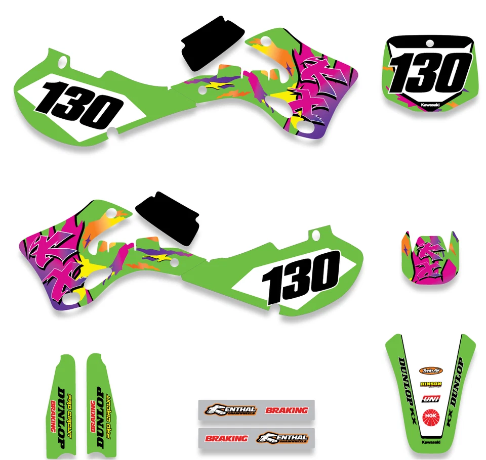 Kit de calcomanías gráficas para Kawasaki KX 125/250 (1999 - 2002) KX125 kit kawi retro Foto 1 de 3