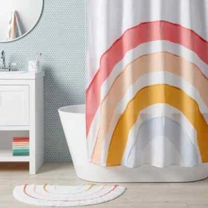 MULTI COLOR SHOWER CURTAIN Rainbow Pattern. 72in By 72in. By Pillowfort NWOT - Picture 1 of 4