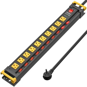 10 Steckdosen Schwerlast Steckdosenleiste Überspannungsschutz mit 6 Fuß Netzkabel (3300J) - Bild 1 von 7