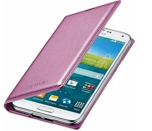 Genuine Samsung Galaxy S5 Flip Wallet Phone Case Cover Metallic Pink - Picture 1 of 3