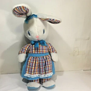 Vtg 26" J. Swedlin GUND Bunny Rabbit Girl Stuffed Animal Toy Easter Plush Plaid - Picture 1 of 10