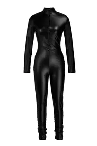 Women Genuine Leather Catsuit Black Leder overall Jumpsuit Sexy Skin fit zip - Picture 1 of 3