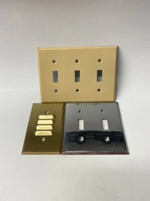 Lote de 3 placas de interruptor de pared plateadas y doradas vintage nuevas surtidas originales  Foto 1 de 3