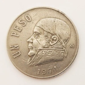 1971 Mexican Un Peso Don Jose Morelos Circulated Raised Rim Milled Edge Coin - Picture 1 of 6