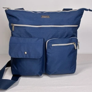 Baggallini quadratische Umhängetasche blau Nylon/grünes Futter 11” x 11” SEHR GUTER ZUSTAND - Bild 1 von 14