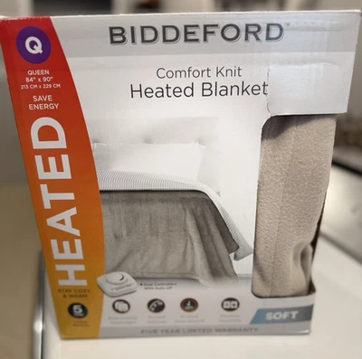 NOVO-Biddeford Comfort Cobertor Aquecido de Malha Queen/Linho com Controles Duplos Novo - Imagem 1 de 2