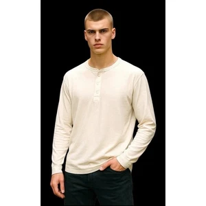 Camisa Henley J.Crew Para Hombres Manga Larga Beige Algodón Informal Top Talla XL - Imagen 1 de 10