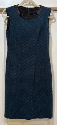 Nanette Lepore 紧身连衣裙,尺寸 4 皮革装饰纹理蓝绿色无袖短款 — 第 1/4 张图片