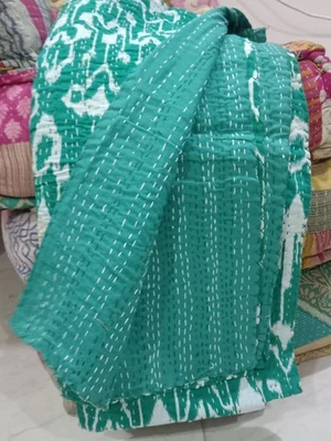 King Size Bedspread Cotton Kantha Quilt Black Indian Handmade Blanket Throw - Image 1 of 4