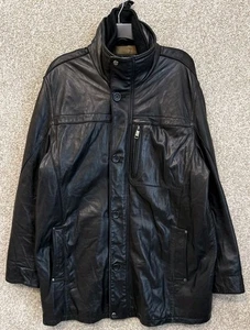 Andrew Marc New York Mens Black Leather Wool Bib Coat Jacket Size Large - Picture 1 of 13