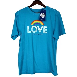 Life is Good Blue Crusher T-Shirt Love Rainbow Pride Aqua Blau Herren S *kleiner Fehler - Bild 1 von 9
