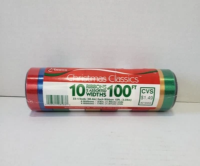 Vtg BERWICK Christmas Classics 10 Ribbons Multicolor 100ft USA Unopened New - Image 1 of 4