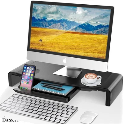 Height Adjustable Monitor Stand Riser with Drawer for PC & Laptop - Matte Black - Image 1 of 4