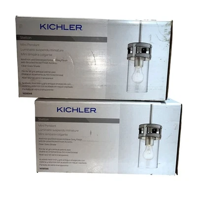 2 Kichler Stetton Mini Pendant Light Fixtures Anvil Iron Finish $140 value - Image 1 of 4