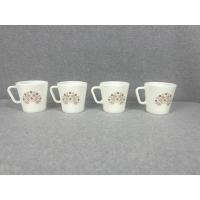 Vintage Pyrex Summer Impressions Ginger Brown Flower Theme Coffee Cup lot of 4 - Image 1 of 4