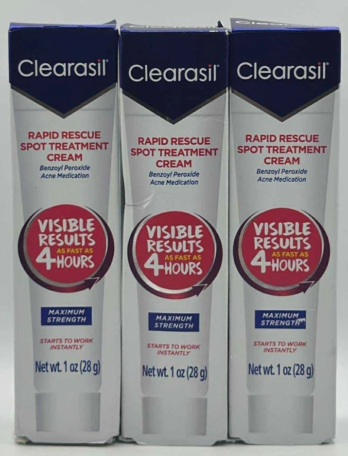 3PK Clearasil Rapid Rescue Spot Treatment Cream ~ 1 OZ EACH ~ EXP 3/26+ ~ READ - Image 1 of 3